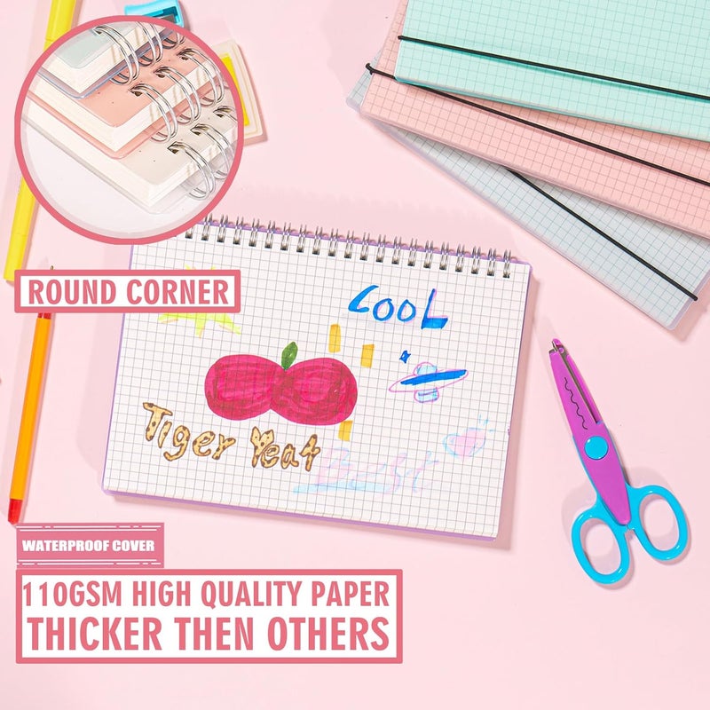 OWSC 4 Pack Graph Notebook, 5.9 x 8.3 Inches Spiral Notebooks for Work, School and Journal with 110 GSM Graph Paper, Small Notebook with 80 Sheets/160 Pages, Hardcover Grid Paper Notebook - Image 2